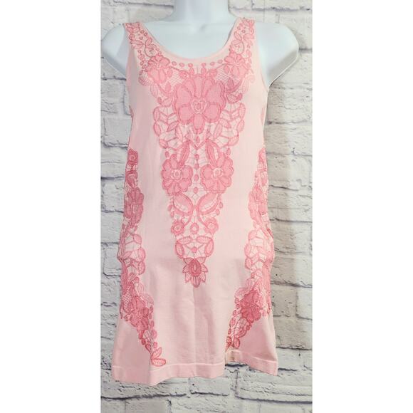 Soho Girls Pink Lace Overlay Detail Tank Top One Size Fits All Lightweight Soft - Picture 1 of 5